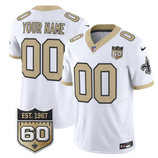 Men's New Orleans Saints Active Player Custom White F.U.S.E. 60th Anniversary Patch Vapor Limited Stitched Football Jersey