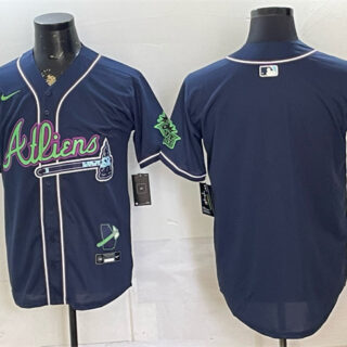 Men's Atlanta Braves Blank Navy Galaxy With Outkast Patch Vapor Limited Stitched Baseball Jersey
