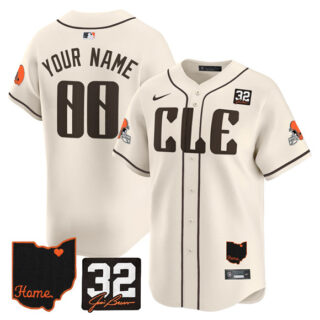 Men's Cleveland Browns ACTIVE PLAYER Custom Cream 2025 Jim Brown Memorial & Home Patch Vapor Limited Stitched Jersey