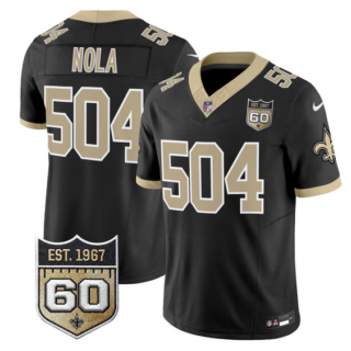 Men's New Orleans Saints #504 Nola Black F.U.S.E. 60th Anniversary Patch Vapor Limited Stitched Football Jersey