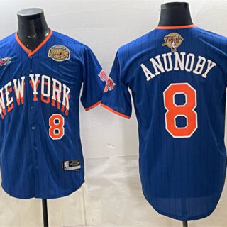 Men's New York Knicks #8 OG Anunoby Royal 2026 Finals & Eastern Conference Champions Patch Stitched Baseball Jersey