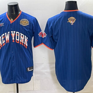 Men's New York Knicks Blank Royal 2026 Finals & Eastern Conference Champions Patch Stitched Baseball Jersey
