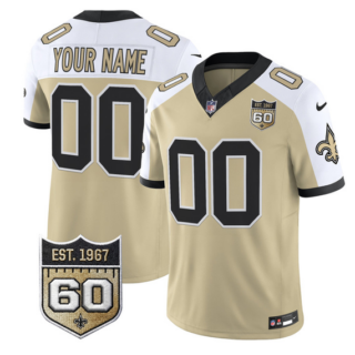 Men's New Orleans Saints Active Player Custom Gold Alternate F.U.S.E. 60th Anniversary Patch Vapor Limited Stitched Football Jersey