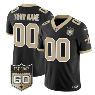 Men's New Orleans Saints Active Player Custom Black F.U.S.E. 60th Anniversary Patch Vapor Limited Stitched Football Jersey