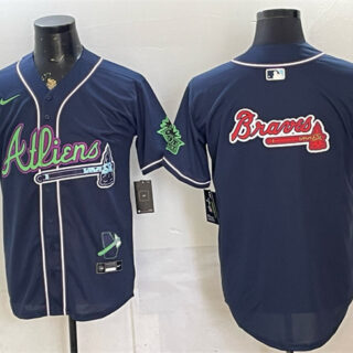 Men's Atlanta Braves Team Big Logo Navy Galaxy With Outkast Patch Vapor Limited Stitched