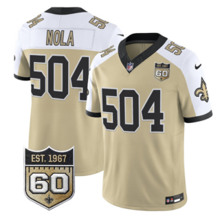 Men's New Orleans Saints #504 Nola Gold Alternate F.U.S.E. 60th Anniversary Patch Vapor Limited Stitched Football Jersey