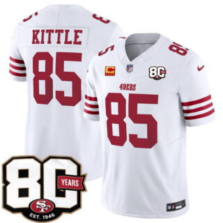 Men's San Francisco 49ers #85 George kittle White 80th Anniversary Patch And 4-Star C Patch 2026 F.U.S.E. Vapor Untouchabl2026 F.U.S.E. Vapor Untouchable Limited Stitched Football Jersey