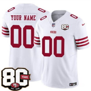 Men's San Francisco 49ers Active Player Custom White 80th Anniversary Patch 2026 F.U.S.E. Vapor Untouchabl2026 F.U.S.E. Vapor Untouchable Limited Stitched Football Jersey