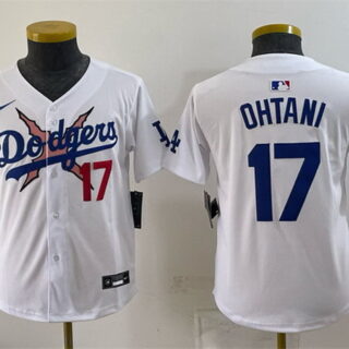 Youth Los Angeles Dodgers x One Piece #17 Shohei Ohtani White Vapor Premier Limited Stitched Baseball Jersey