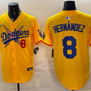 Men's Los Angeles Dodgers x One Piece #8 Enrique Hernandez Yellow Vapor Premier Limited Stitched Baseball Jersey