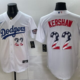 Men's Los Angeles Dodgers #22 Clayton Kershaw White USA 250 Fourth of July Home Stitched Baseball Jersey