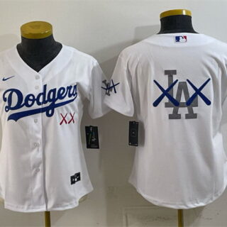 Women's Los Angeles Dodgers Team Big Logo White Vapor Premier Limited Stitched Baseball Jersey(Run Small)