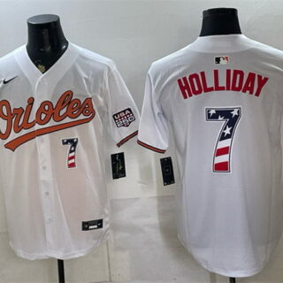 Men's Baltimore Orioles #7 Jackson Holliday White USA 250 Fourth of July Home Stitched Baseball Jersey