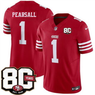 Men's San Francisco 49ers #1 Ricky Pearsall Red 80th Anniversary Patch 2026 F.U.S.E. Vapor Untouchabl2026 F.U.S.E. Vapor Untouchable Limited Stitched Football Jersey