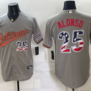 Men's Baltimore Orioles #25 Pete Alonso Grey USA 250 Fourth of July Home Stitched Baseball Jersey