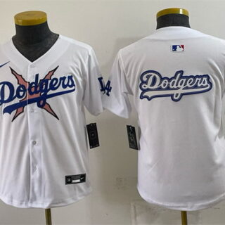 Youth Los Angeles Dodgers x One Piece Team Big Logo White Vapor Premier Limited Stitched Baseball Jersey