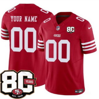 Men's San Francisco 49ers Active Player Custom Red 80th Anniversary Patch 2026 F.U.S.E. Vapor Untouchabl2026 F.U.S.E. Vapor Untouchable Limited Stitched Football Jersey