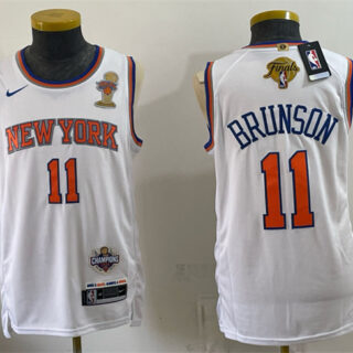 Men's New Yok Knicks #11 Jalen Brunson White 2026 Finals Champions Patch Statement Edition Stitched Jersey