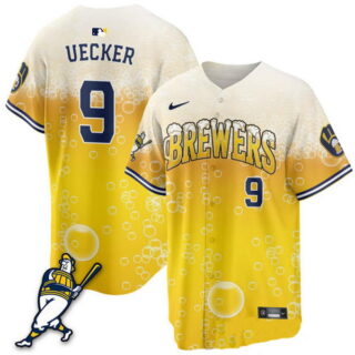 Men's Milwaukee Brewers #9 Bob Uecker Pitcher & Pint Special Jersey
