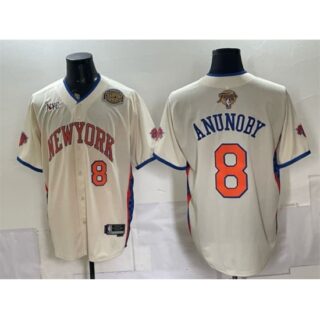 Men's New York Knicks #8 OG Anunoby Cream 2026 Finals & Eastern Conference Champions Stitched Baseball Jersey