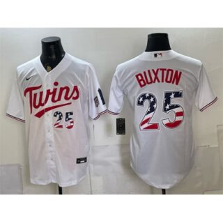 Men's Minnesota Twins #25 Byron Buxton White 2026 USA 250 Fourth of July Stitched Baseball Jersey