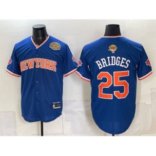 Men's New York Knicks #25 Mikal Bridges Blue 2026 Finals & Eastern Conference Champions Stitched Baseball Jersey