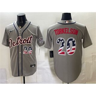 Men's Detroit Tigers #20 Spencer Torkelson Gray 2026 USA 250 Fourth of July Stitched Baseball Jersey