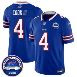 Men's Buffalo Bills #4 James Cook III Blue F.U.S.E. 2026 Inaugural Season at Highmark Stadium Football Stitched Jersey