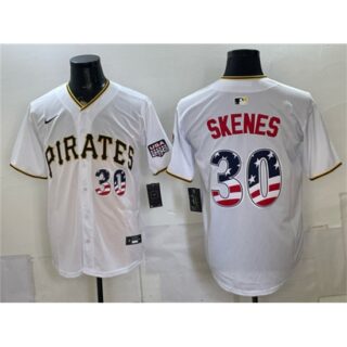 Men's Pittsburgh Pirates #30 Paul Skenes White USA 250 Fourth of July Stitched Baseball Jersey
