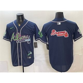 Men's Atlanta Braves Team Big Logo Navy Galaxy With Outkast Vapor Limited Stitched Baseball Jersey