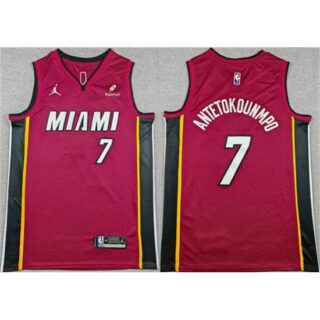 Men's Miami Heat #7 Giannis Antetokounmpo Red 2025 Statement Edition Swingman Stitched Basketball Jersey