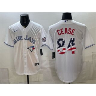 Men's Toronto Blue Jays #84 Dylan Cease White 2026 USA 250 Fourth of July Stitched Baseball Jersey