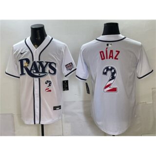 Men's Tampa Bay Rays #2 Yandy D??az White 2026 USA 250 Fourth of July Home Stitched Baseball Jersey