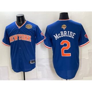 Men's New York Knicks #2 Miles McBride Blue 2026 Finals & Eastern Conference Champions Stitched Baseball Jersey