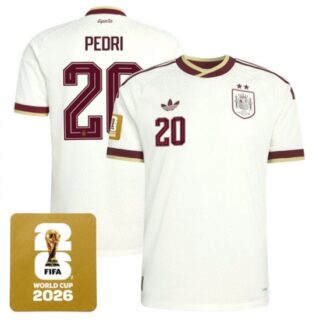Men's Spain Team #20 Pedri White 2026 World Cup Away Soccer Jersey