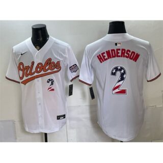 Men's Baltimore Orioles #2 Gunnar Henderson White USA 250 Fourth of July Home Stitched Baseball Jersey