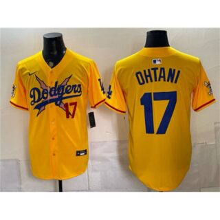 Men's Los Angeles Dodgers x One Piece #17 Shohei Ohtani Yellow Vapor Premier Limited Stitched Baseball Jersey