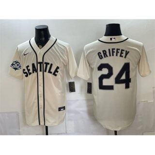 Men's Seattle Mariners #24 Ken Griffey Jr. Cream 50th Anniversary Alternate Stitched Baseball Jersey