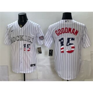 Men's Colorado Rockies #15 Hunter Goodman White 2026 USA 250 Fourth of July Home Stitched Baseball Jersey