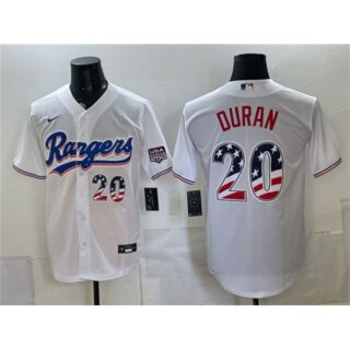 Men's Texas Rangers #20 Ezequiel Dur??n White 2026 USA 250 Fourth of July Home Stitched Baseball Jersey