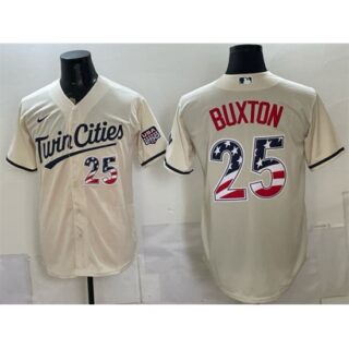 Men's Minnesota Twins #25 Byron Buxton Cream 2026 USA 250 Fourth of July Stitched Baseball Jersey