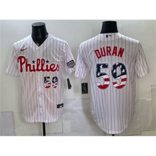 Men's Philadelphia Phillies #59 Jhoan Duran White USA 250 Fourth of July Home Stitched Baseball Jersey