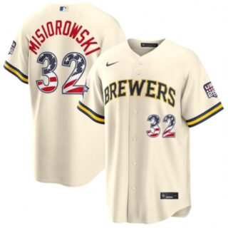 Men's Milwaukee Brewers #32 Jacob Misiorowski Cream 2026 All-Star Edition Stars & Stripes USA 250 Stitched Baseball Jersey