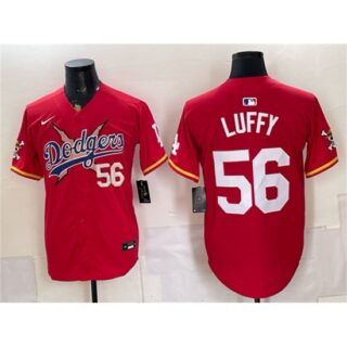 Men's Los Angeles Dodgers x One Piece #56 Luffy Red Vapor Premier Limited Stitched Baseball Jersey