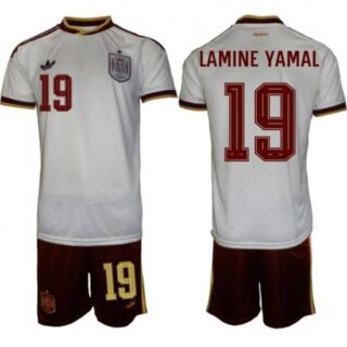 Men's Spain Team #19 Lamine Yamal Scarlet White Soccer Jersey Suit