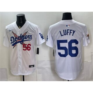 Men's Los Angeles Dodgers x One Piece #56 Luffy White Vapor Premier Limited Stitched Baseball Jersey