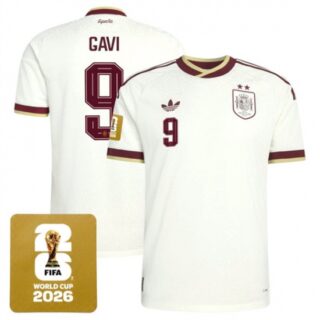 Men's Spain Team #9 Gavi White 2026 World Cup Away Soccer Jersey
