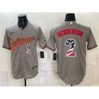 Men's Baltimore Orioles #2 Gunnar Henderson Gray USA 250 Fourth of July Home Stitched Baseball Jersey