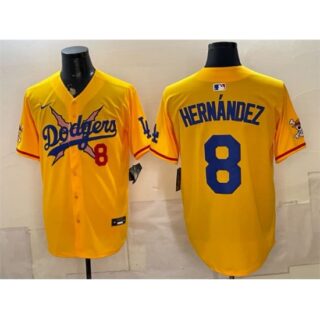Men's Los Angeles Dodgers x One Piece #8 Enrique Hern??ndez Yellow Vapor Premier Limited Stitched Baseball Jersey