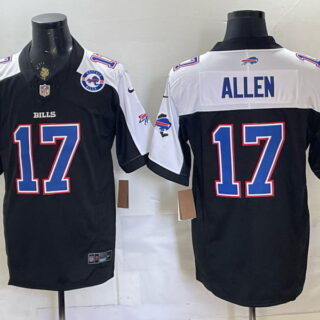 Men's Buffalo Bills #17 Josh Allen 1960 Heritage Round Patch Football Jersey - Black and White